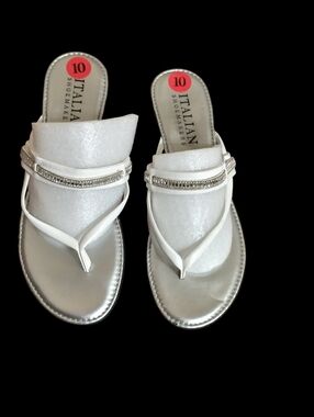 Italian Shoemakers White and Silver Gem-Trim Slide Sandals